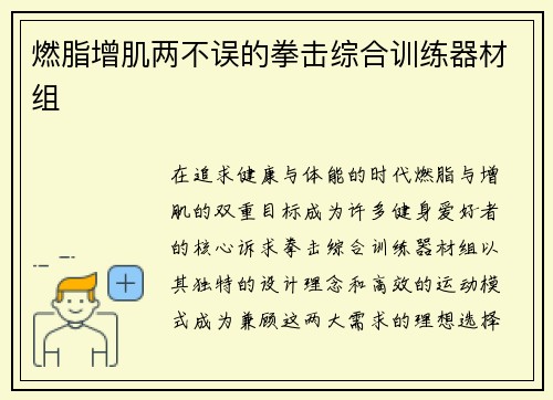 燃脂增肌两不误的拳击综合训练器材组